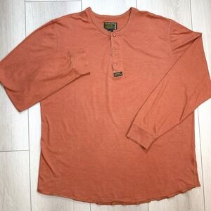 Lucky Brand Mens XXL Orange Henley Shirt Long Sleeve Cotton Casual Knit Top